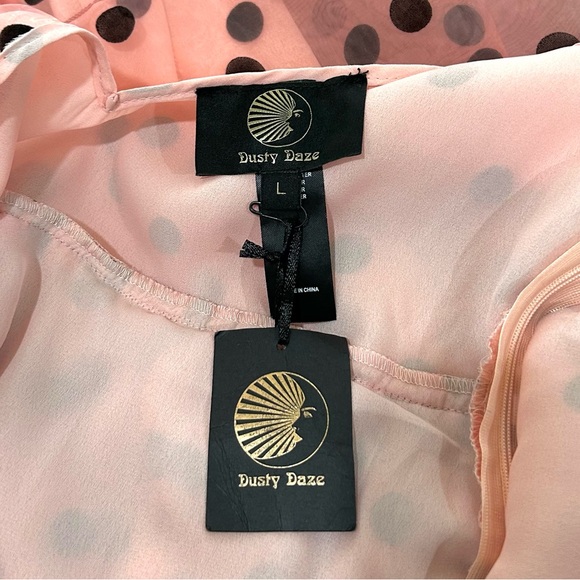 Dusty Daze Pink & Black Polka Dot Dress Womens Size L Large Sleeveless Tutu - Picture 6 of 8